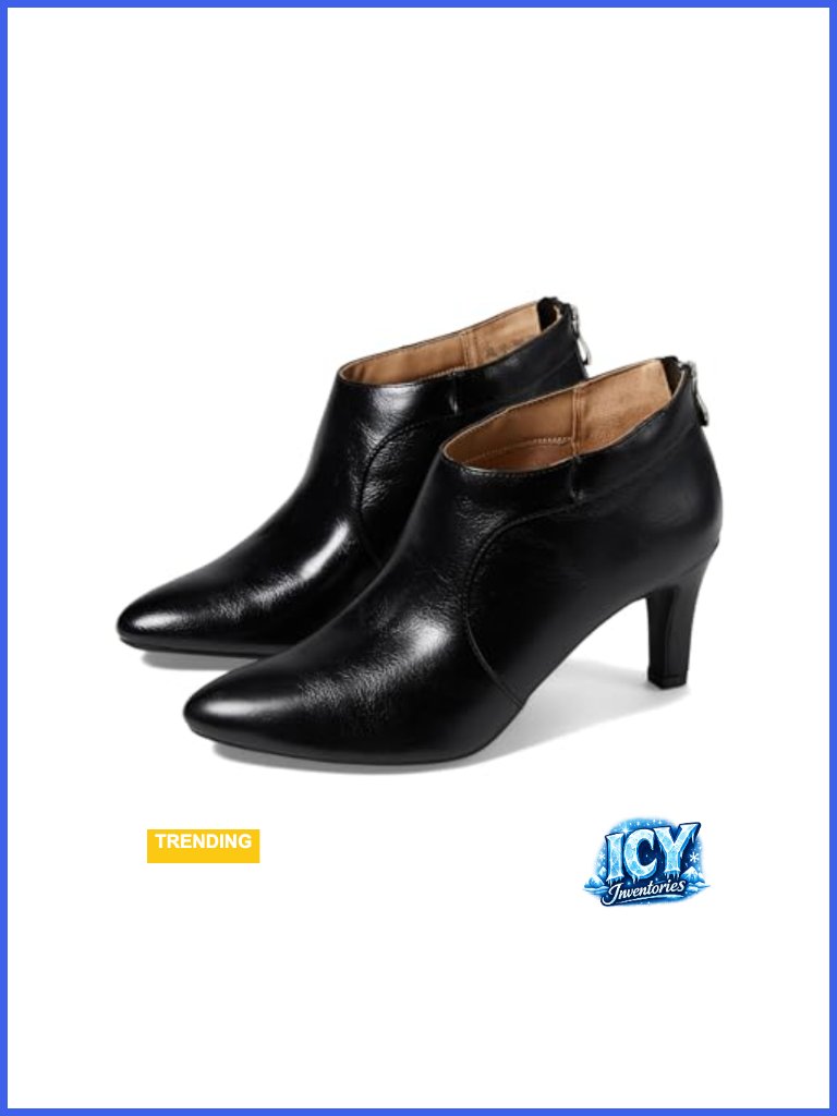 Faux Leather Ankle Bootie With Kitten Heel, Pull-On Style, Comfort Insole